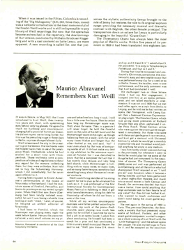 Maurice Abravanel Remembers Kurt Weill
