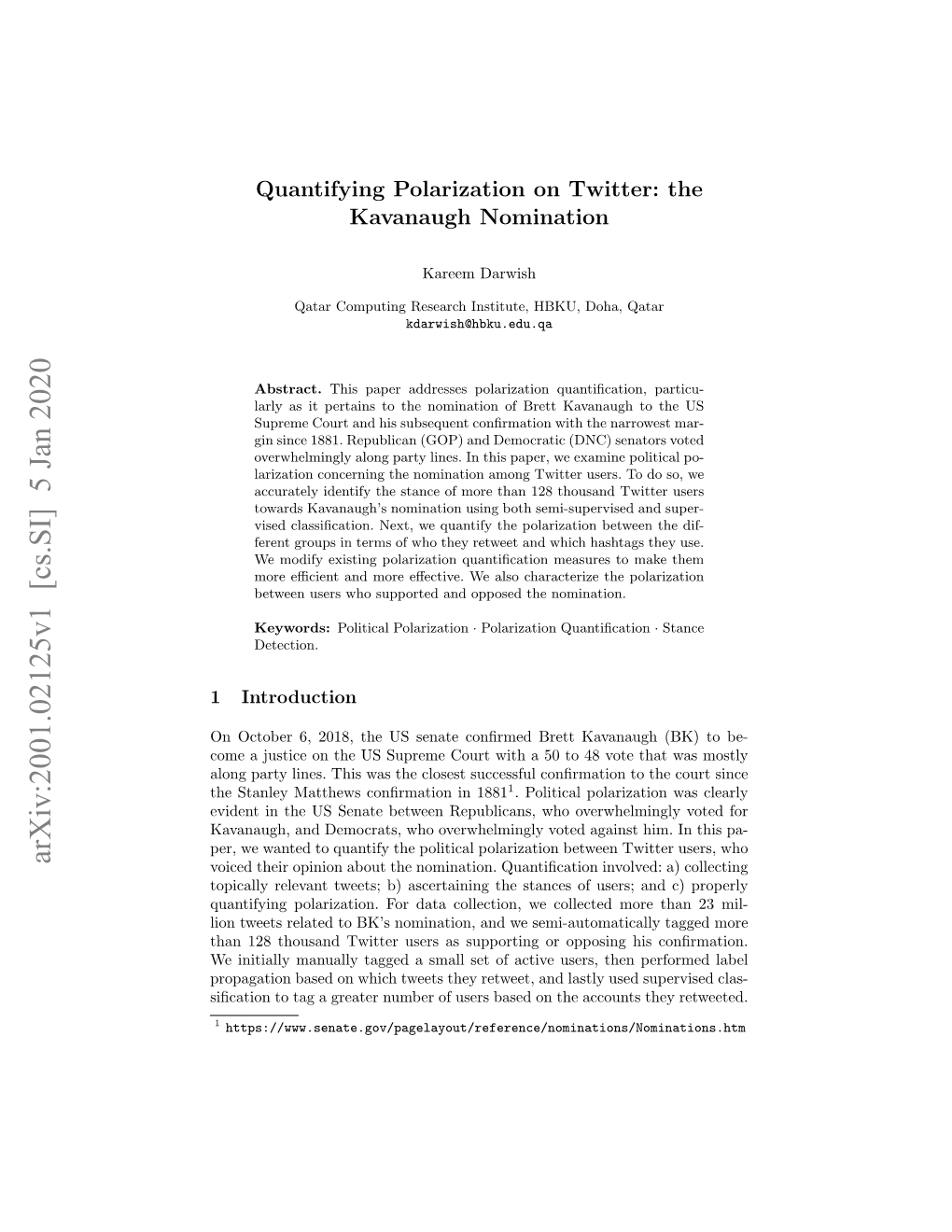 Quantifying Polarization on Twitter: the Kavanaugh Nomination