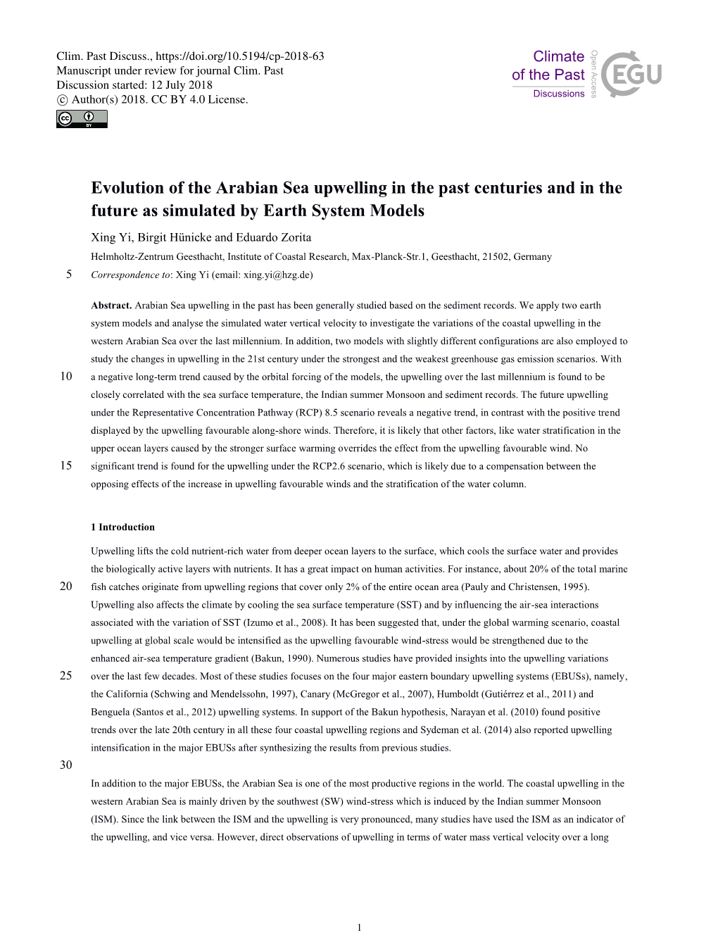 Evolution of the Arabian Sea Upwelling in the Past Centuries And