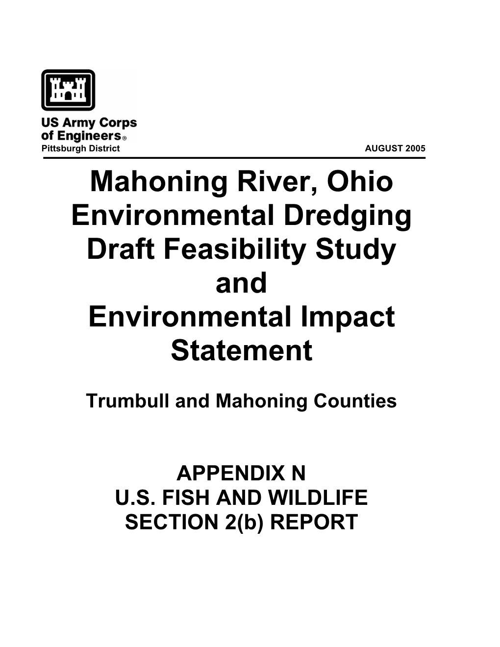 Mahoning River, Ohio Environmental Dredging Draft Feasibility Study and Environmental Impact Statement