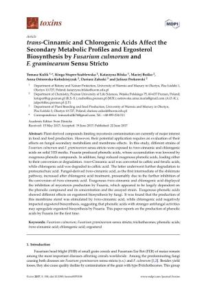 Trans-Cinnamic and Chlorogenic Acids Affect the Secondary Metabolic Proﬁles and Ergosterol Biosynthesis by Fusarium Culmorum and F