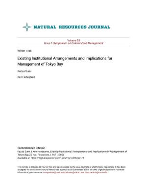Existing Institutional Arrangements and Implications for Management of Tokyo Bay