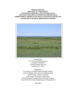 Shortgrass Prairie BA and Conservation Strategy