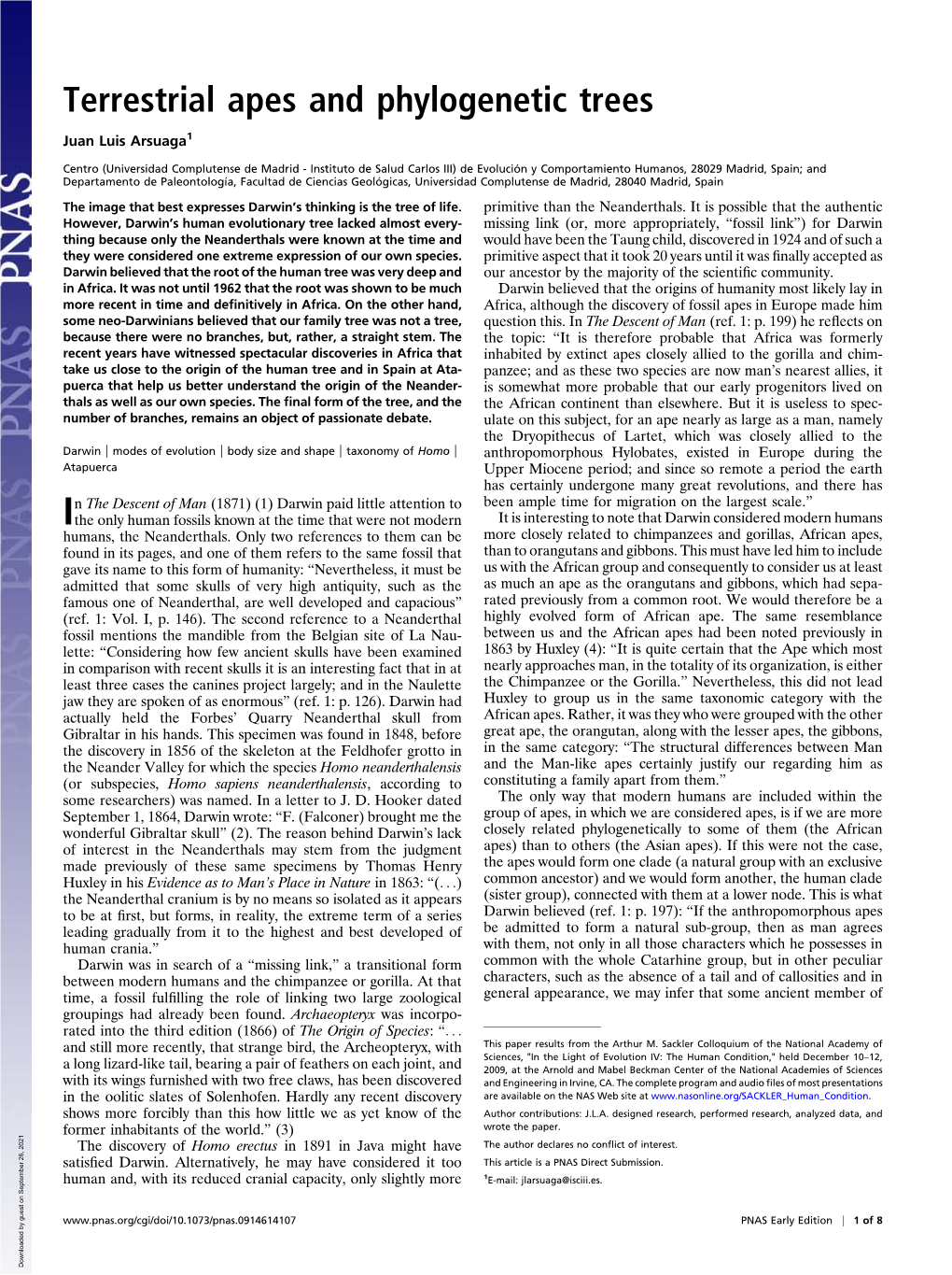 Terrestrial Apes and Phylogenetic Trees