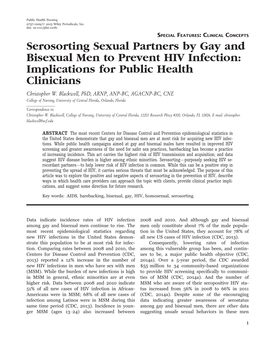 Serosorting Sexual Partners by Gay and Bisexual Men to Prevent HIV Infection: Implications for Public Health Clinicians Christopher W