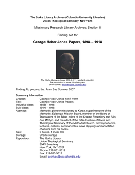George Heber Jones Papers, 1898 – 1918