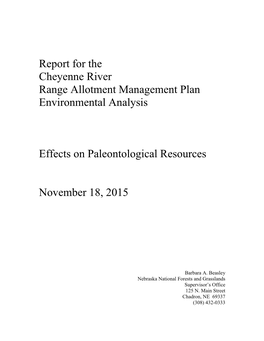 Report for the Cheyenne River Range Allotment Management Plan Environmental Analysis