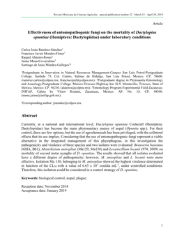 Effectiveness of Entomopathogenic Fungi on the Mortality of Dactylopius Opuntiae (Hemiptera: Dactylopiidae) Under Laboratory Conditions