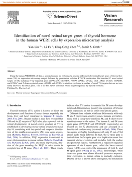 Identification of Novel Retinal Target Genes of Thyroid Hormone