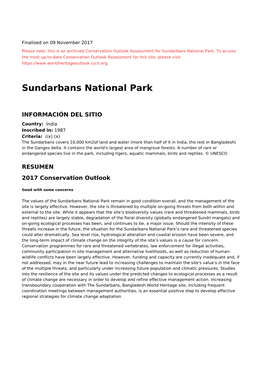 Sundarbans National Park - 2017 Conservation Outlook Assessment (Archived)