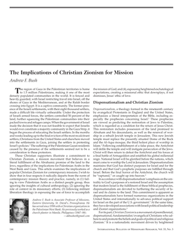 The Implications of Christian Zionism for Mission Andrew F