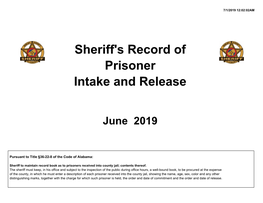 June 2019 Inmate Intake and Release Report