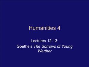 Lectures 12-13: Goethe's the Sorrows of Young Werther