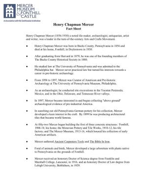 Henry Chapman Mercer Fact Sheet