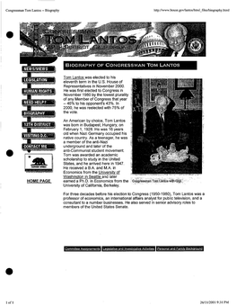 Home Page Biography of Congressman Tom Lantos