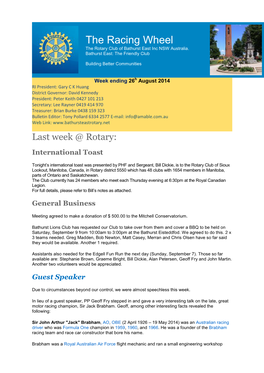 The Racing Wheel the Rotary Club of Bathurst East Inc NSW Australia
