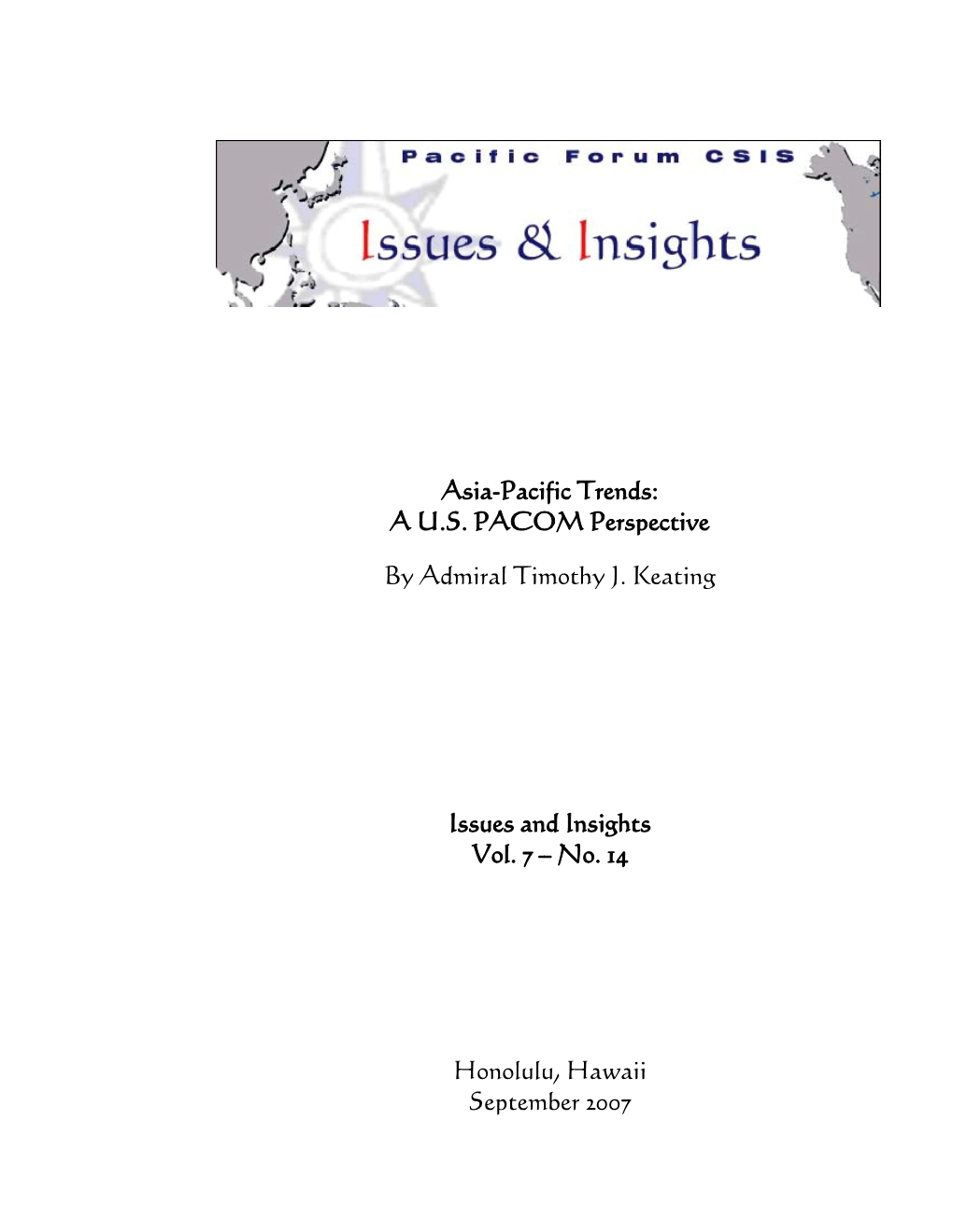 “Asia-Pacific Trends: a U.S. Pacom Perspective"