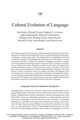 Cultural Evolution of Language