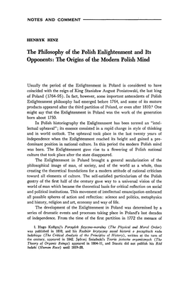 The Philosophy of the Polish Enlightenment and Its Opponents: the Origins of the Modern Polish Mind