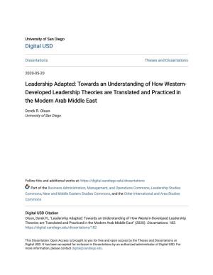 Leadership Adapted: Towards an Understanding of How Western- Developed Leadership Theories Are Translated and Practiced in the Modern Arab Middle East