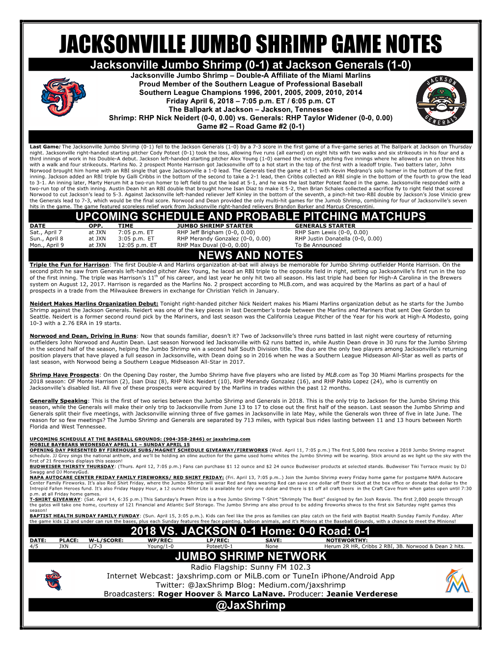 Jacksonville Jumbo Shrimp Game Notes