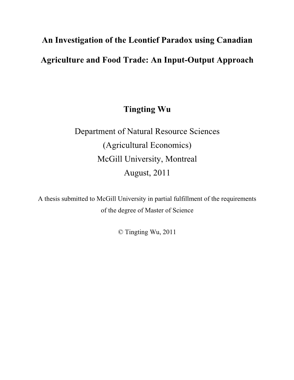 An Investigation of the Leontief Paradox Using Canadian Agriculture and Food Trade