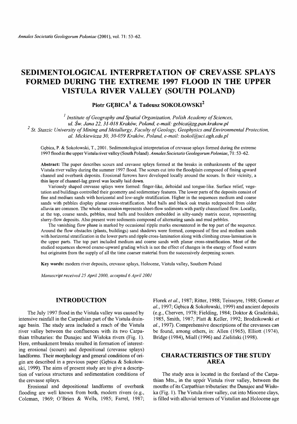 Sedimentological Interpretation of Crevasse Splays Formed During the Extreme 1997 Flood in the Upper Vistula River Valley (South Poland)