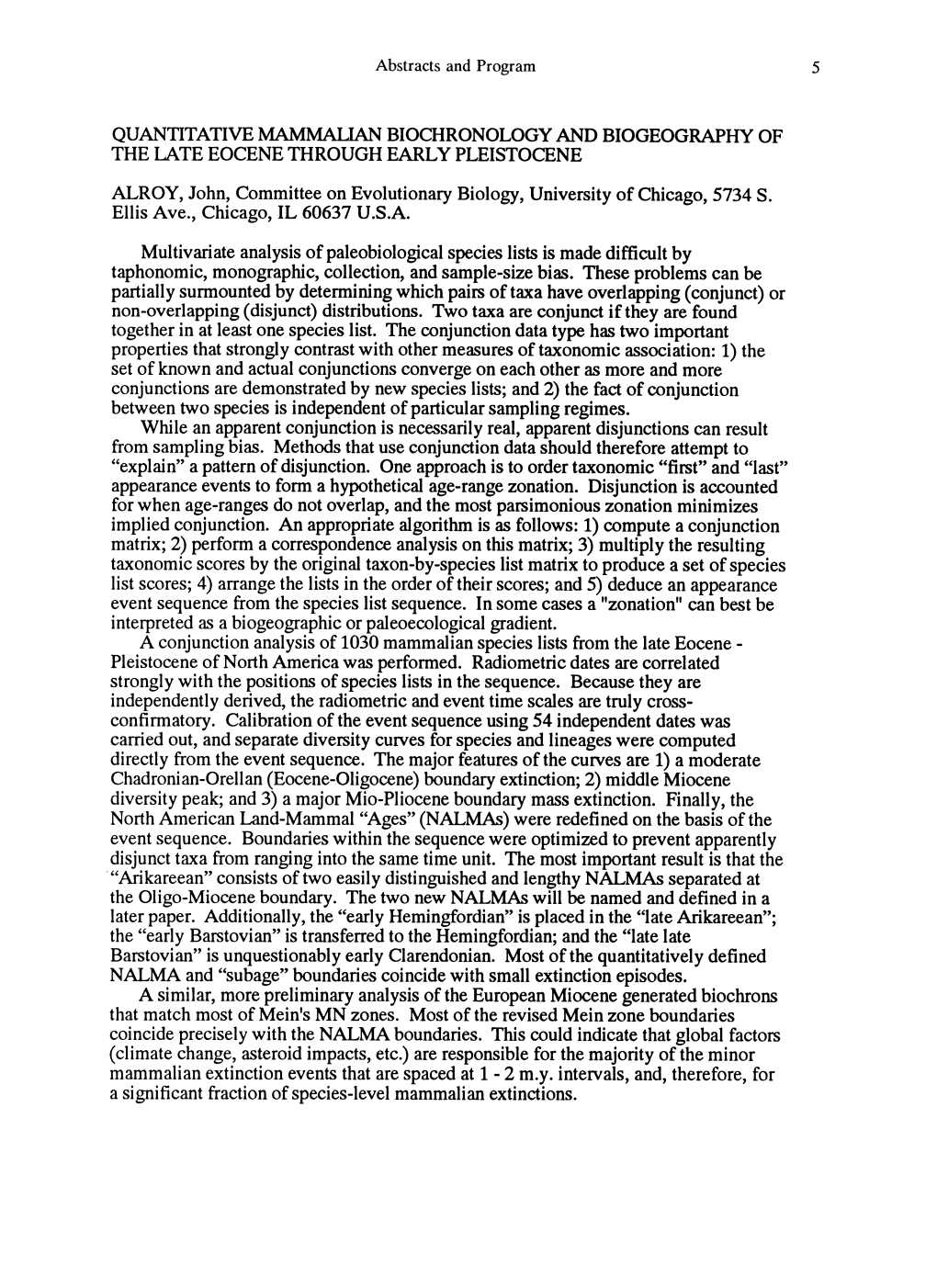 Quantitative Mammauan Biochronology and Biogeography of the Late Eocene Through Early Pleistocene