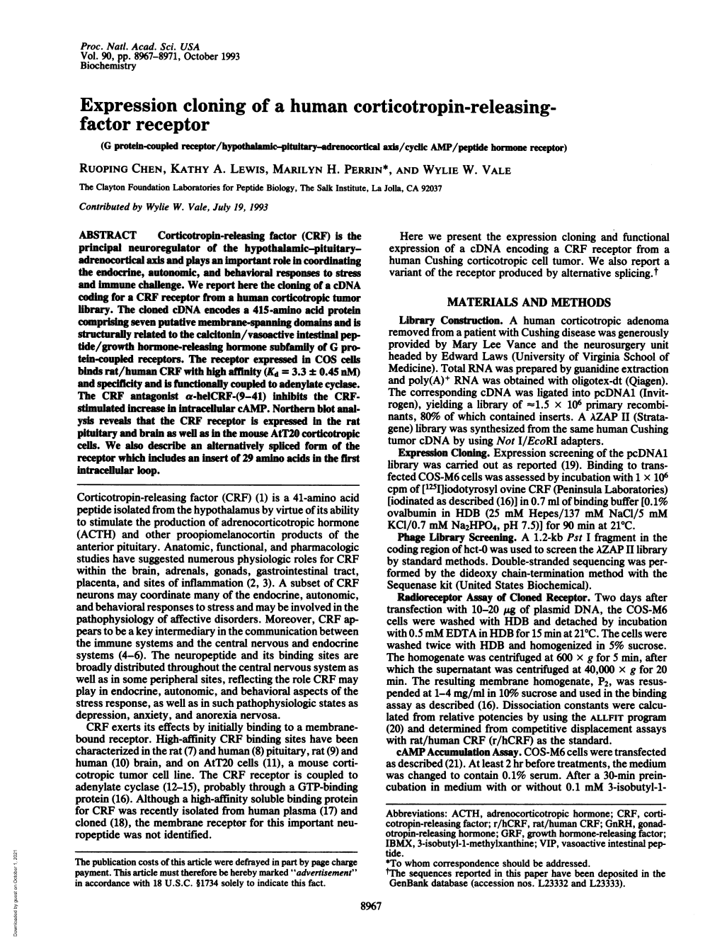 Expression Cloning of a Human Corticotropin-Releasing