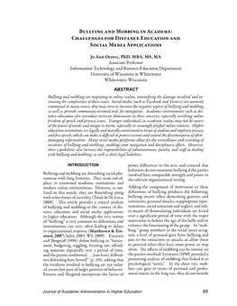 Bullying and Mobbing in Academe: Challenges for Distance Education and Social Media Applications