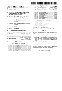 United States Patent (19) 11 Patent Number: 5,854,338 Hovestadt Et Al