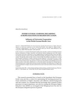 INTERCULTURAL LEARNING REGARDING EUROPEANISATION in HIGHER EDUCATION Influence of University Cooperation in the Polish-German