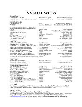 Natalie Weiss Resume Updated 3/6/19