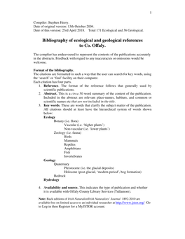 Bibliography of Ecological and Geological References to Co. Offaly
