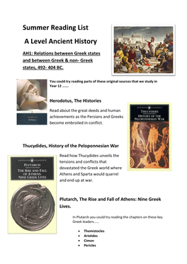 Summer Reading List a Level Ancient History