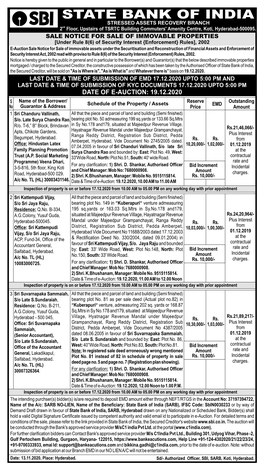 STATE BANK of INDIA STRESSED ASSETS RECOVERY BRANCH 2Nd Floor, Upstairs of TSRTC Building Commuters' Amenity Centre, Koti, Hyderabad-500095