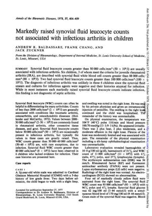 Markedly Raised Synovial Fluid Leucocyte Counts Not Associated with Infectious Arthritis in Children