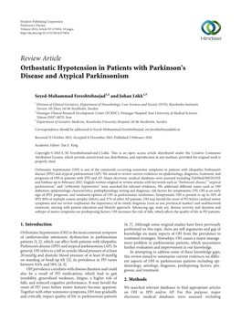 Orthostatic Hypotension in Patients with Parkinson's Disease And