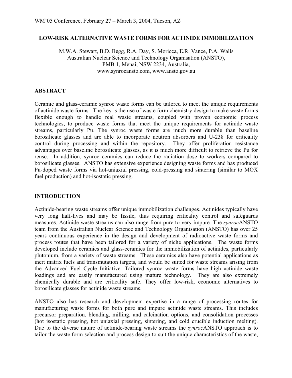 Process and Waste Form Options for Plutonium Immobilization