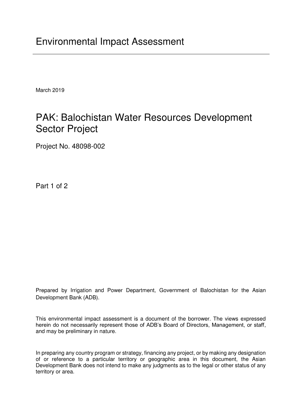 PAK: Balochistan Water Resources Development Sector Project