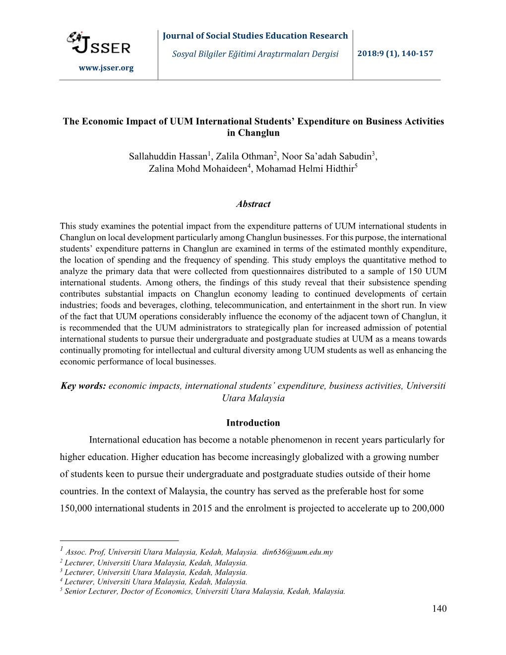 140 the Economic Impact of UUM International Students' Expenditure