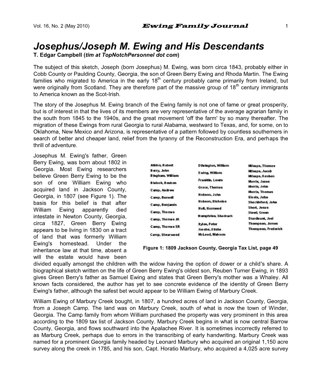 Josephus/Joseph M. Ewing and His Descendants T