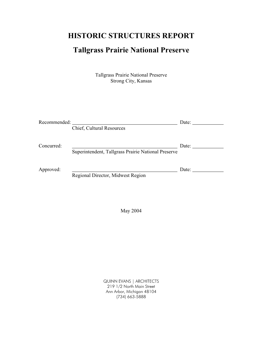 HISTORIC STRUCTURES REPORT Tallgrass Prairie National Preserve