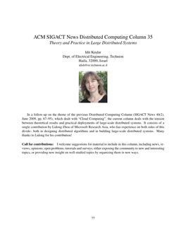 ACM SIGACT News Distributed Computing Column 35 Theory and Practice in Large Distributed Systems
