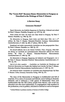 Mennonites in Paraguay As Described in the Writings of Peter P