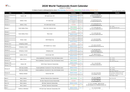 2020 World Taekwondo Event Calendar