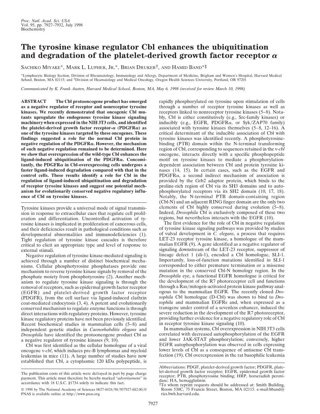 The Tyrosine Kinase Regulator Cbl Enhances the Ubiquitination and Degradation of the Platelet-Derived Growth Factor Receptor ␣