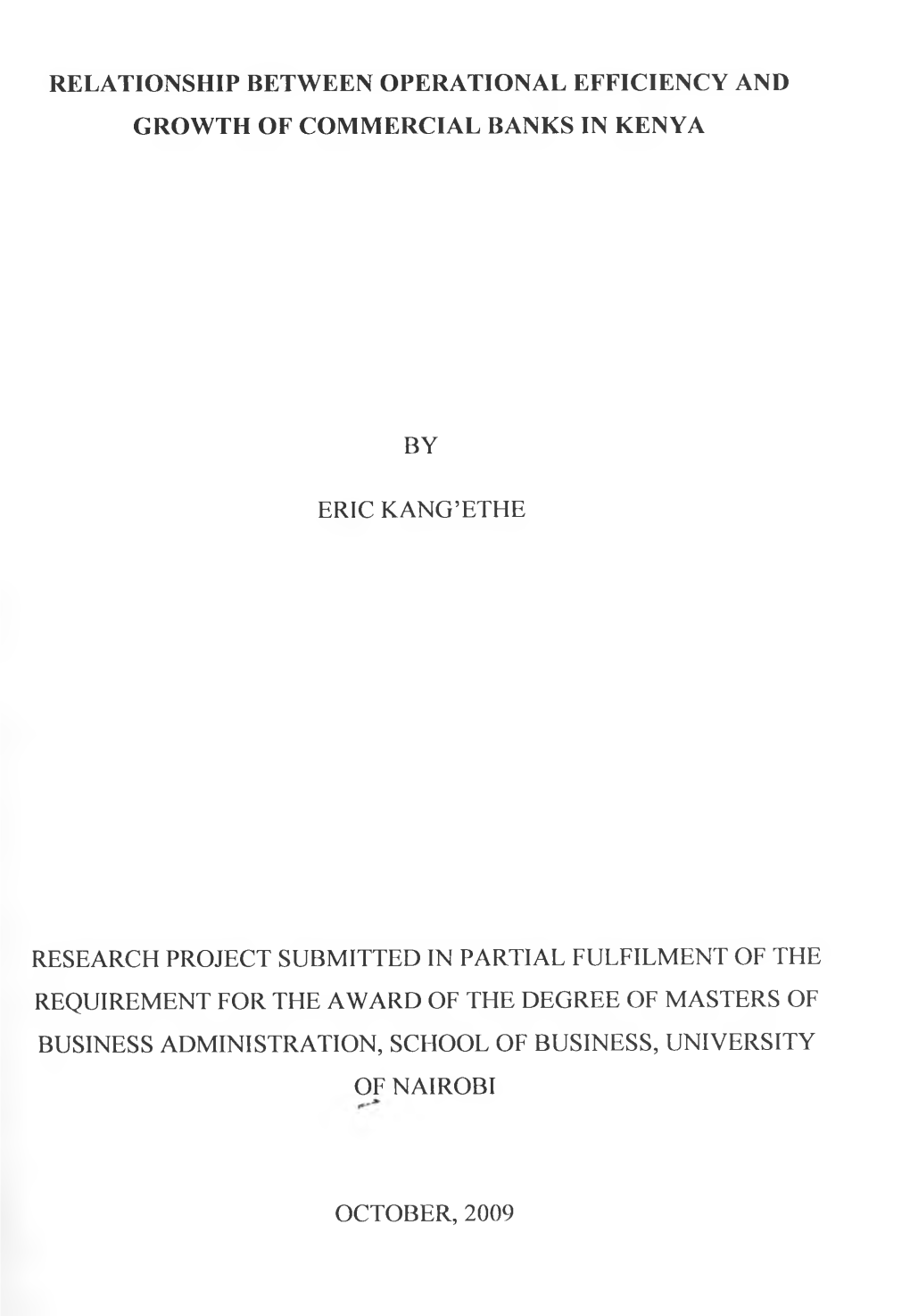 Relationship Between Operational Efficiency and Growth of Commercial Banks in Kenya