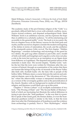 A History the Gods of Irish Myth (Princeton: Princeton University Press, 2016); Xxx, 578 Pp., $39.50 (Hardback)