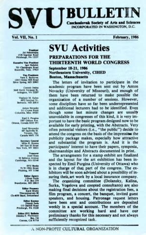 SVU Bulletin Czechoslovak Society of Arts and Sciences INCORPORATED in WASHINGTON, D.C